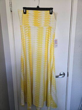 LuLaRoe NWT Maxi Skirt L Large Full Length Tie Dye White Yellow Boho Festival